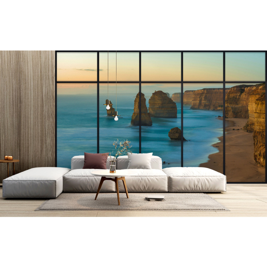 Optical Illusion Panoramic Window Wall Mural / Wallpaper - Cliffs