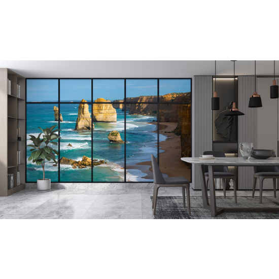 Optical Illusion Panoramic Window Wall Mural / Wallpaper - Cliffs