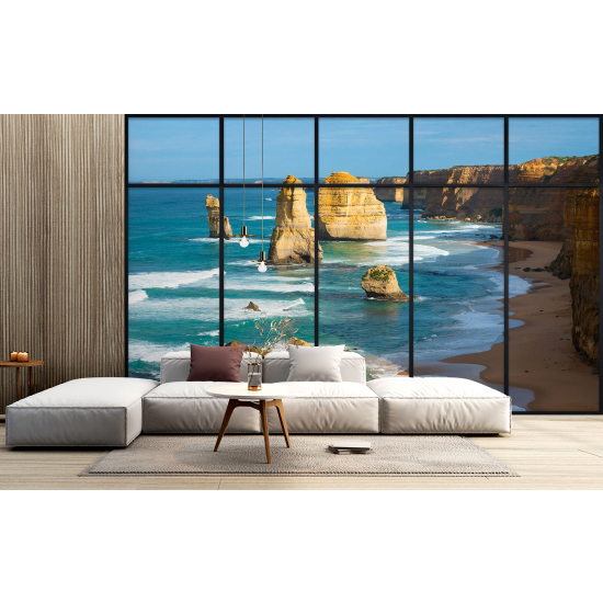 Optical Illusion Panoramic Window Wall Mural / Wallpaper - Cliffs