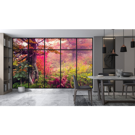 Optical Illusion Panoramic Window Wall Mural / Wallpaper - Forest