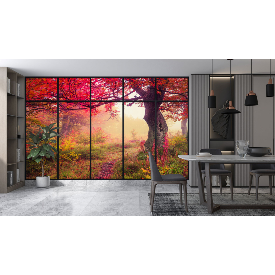 Optical Illusion Panoramic Window Wall Mural / Wallpaper - Forest