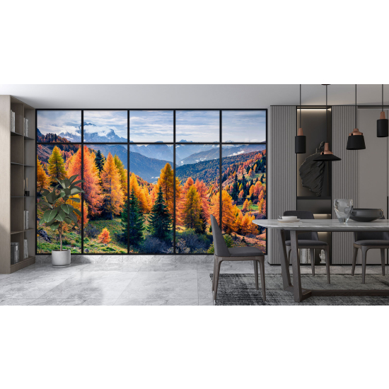 Optical Illusion Panoramic Window Wall Mural / Wallpaper - Forest