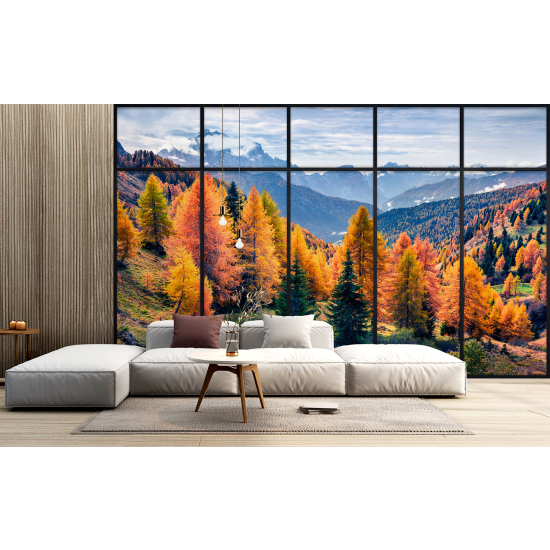 Optical Illusion Panoramic Window Wall Mural / Wallpaper - Forest