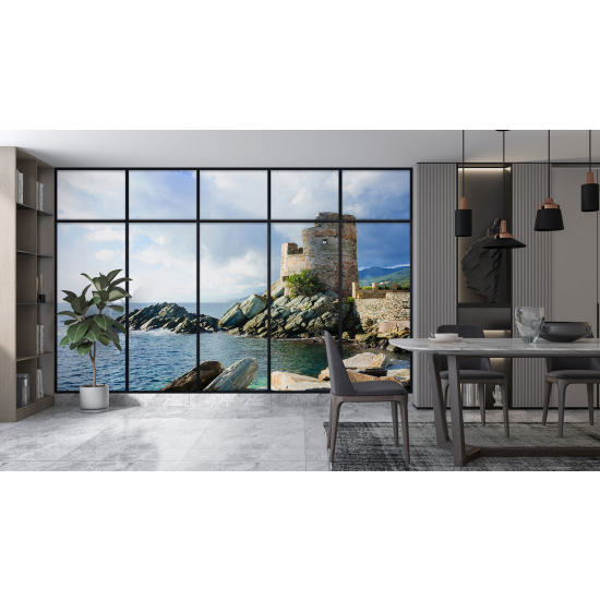 Optical Illusion Panoramic Window Wall Mural / Wallpaper - Genoese tower