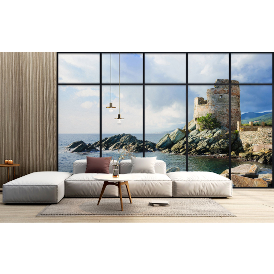 Optical Illusion Panoramic Window Wall Mural / Wallpaper - Genoese tower