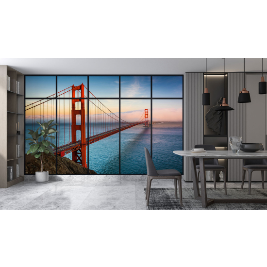 Optical Illusion Panoramic Window Wall Mural / Wallpaper - Golden gate