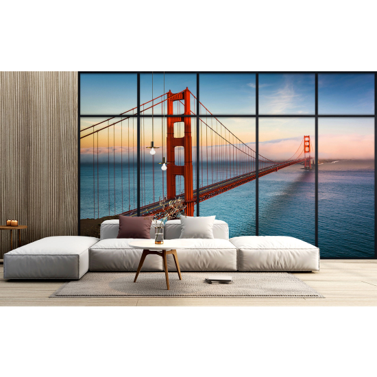 Optical Illusion Panoramic Window Wall Mural / Wallpaper - Golden gate