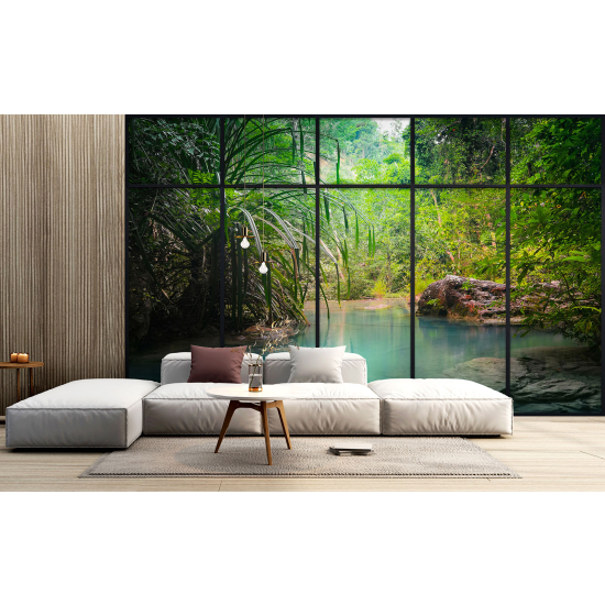 Optical Illusion Panoramic Window Wall Mural / Wallpaper - Heavenly River