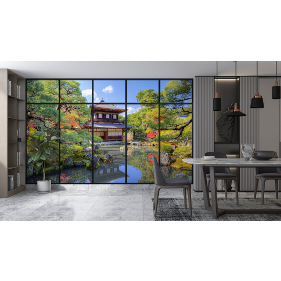 Optical Illusion Panoramic Window Wall Mural / Wallpaper - Japanese Temple