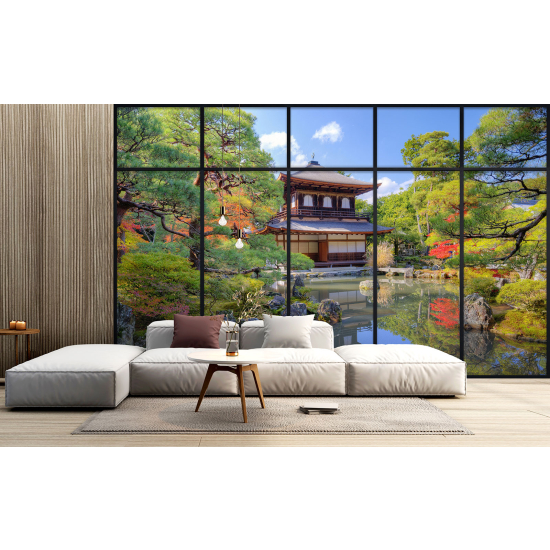 Optical Illusion Panoramic Window Wall Mural / Wallpaper - Japanese Temple