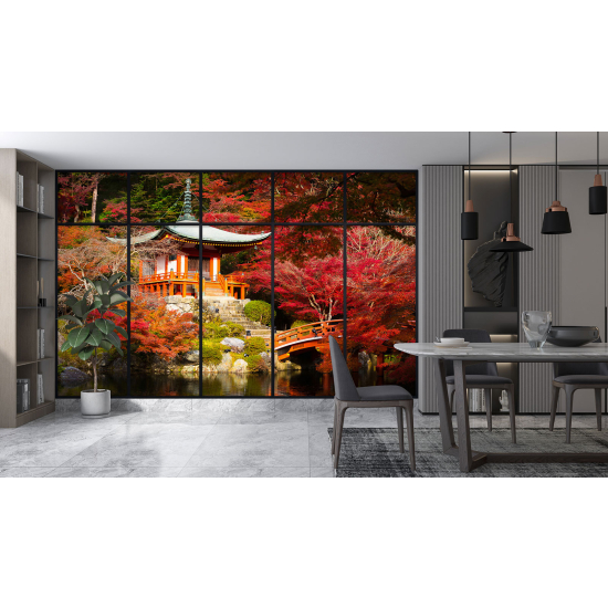 Optical Illusion Panoramic Window Wall Mural / Wallpaper - Japanese Temple