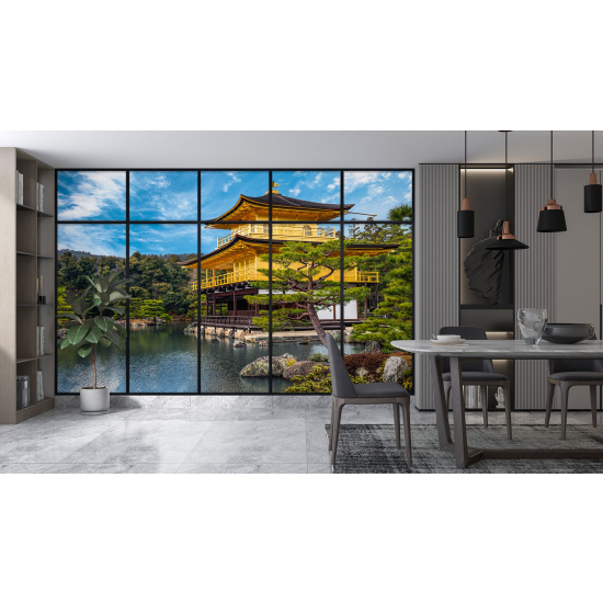 Optical Illusion Panoramic Window Wall Mural / Wallpaper - Japanese Temple