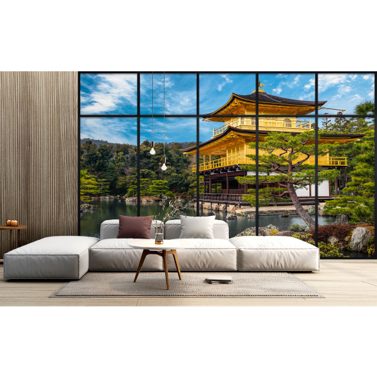 Optical Illusion Panoramic Window Wall Mural / Wallpaper - Japanese Temple