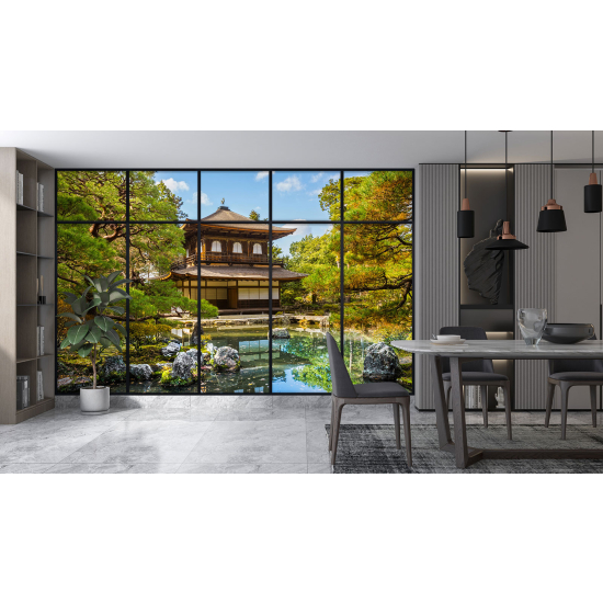 Optical Illusion Panoramic Window Wall Mural / Wallpaper - Japanese Temple