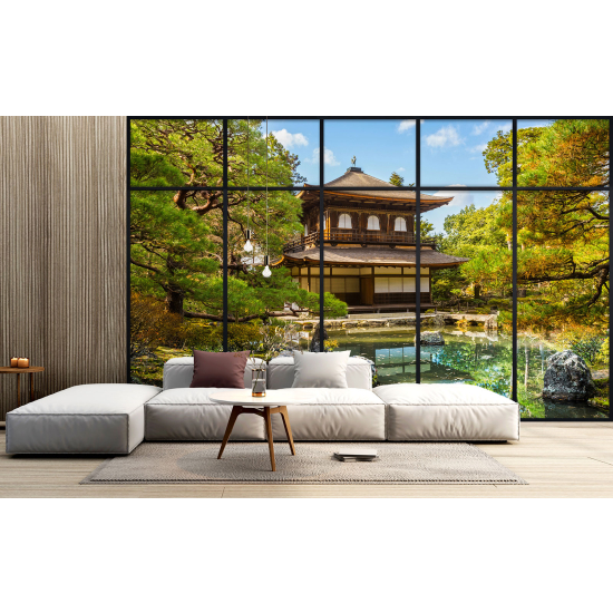 Optical Illusion Panoramic Window Wall Mural / Wallpaper - Japanese Temple