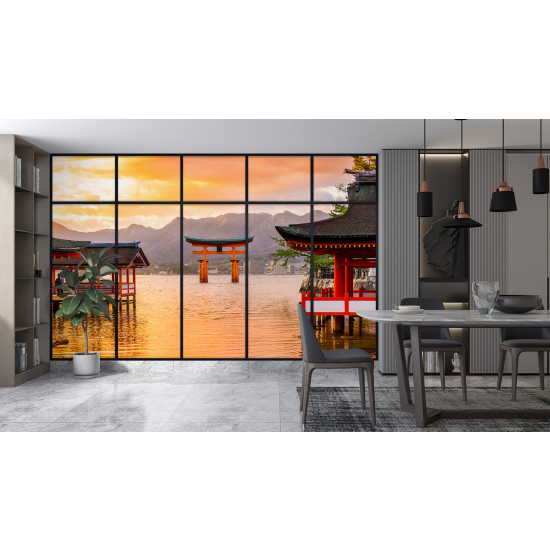 Optical Illusion Panoramic Window Wall Mural / Wallpaper - Japanese Temples