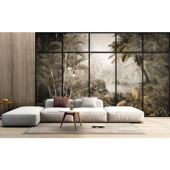 Optical Illusion Panoramic Window Wall Mural / Wallpaper - Jungle