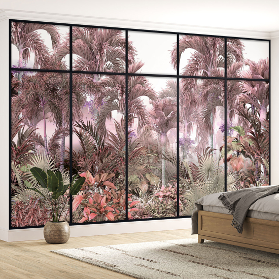 Optical Illusion Panoramic Window Wall Mural / Wallpaper - Jungle