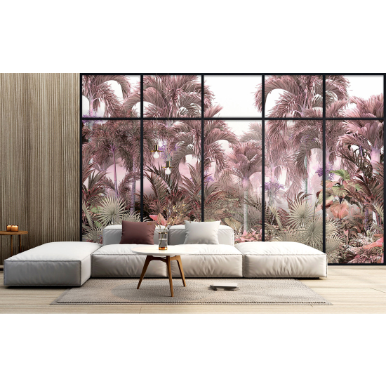 Optical Illusion Panoramic Window Wall Mural / Wallpaper - Jungle