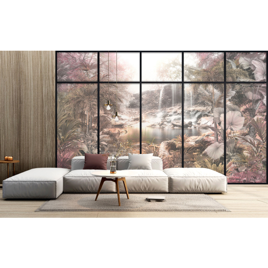 Optical Illusion Panoramic Window Wall Mural / Wallpaper - Jungle