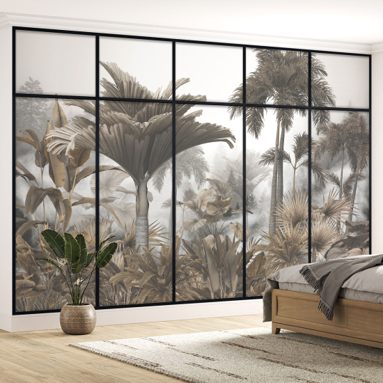 Optical Illusion Panoramic Window Wall Mural / Wallpaper - Jungle