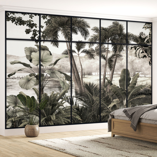 Optical Illusion Panoramic Window Wall Mural / Wallpaper - Jungle