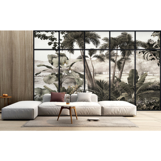 Optical Illusion Panoramic Window Wall Mural / Wallpaper - Jungle