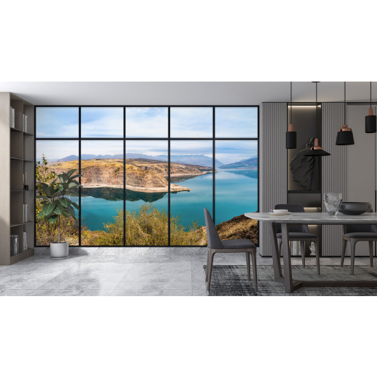 Optical Illusion Panoramic Window Wall Mural / Wallpaper - Lake view