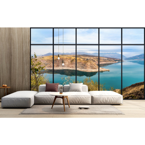 Optical Illusion Panoramic Window Wall Mural / Wallpaper - Lake view