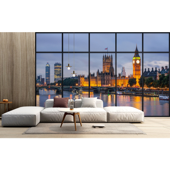 Optical Illusion Panoramic Window Wall Mural / Wallpaper - London