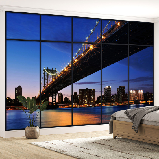 Optical Illusion Panoramic Window Wall Mural / Wallpaper - New York