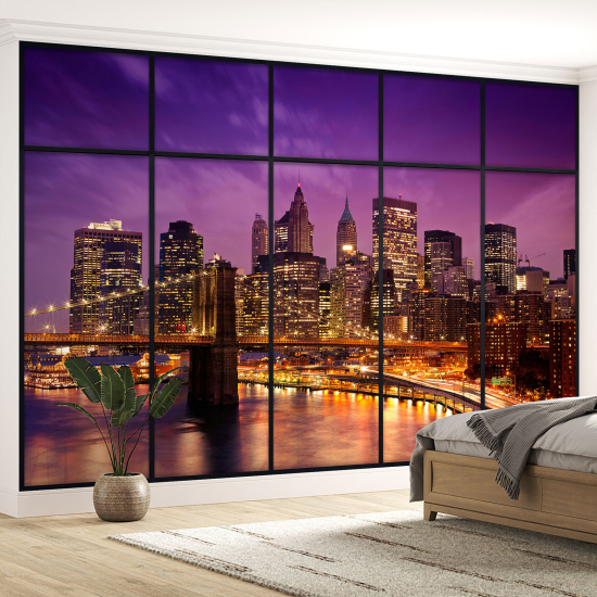 Optical Illusion Panoramic Window Wall Mural / Wallpaper - New York