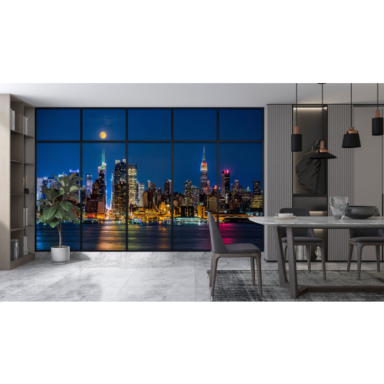 Optical Illusion Panoramic Window Wall Mural / Wallpaper - New York