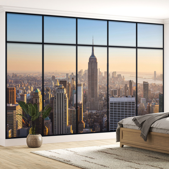 Optical Illusion Panoramic Window Wall Mural / Wallpaper - New York