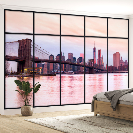 Optical Illusion Panoramic Window Wall Mural / Wallpaper - New York