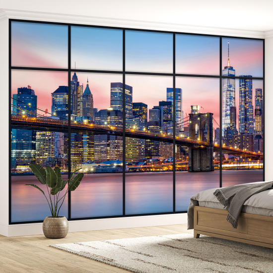 Optical Illusion Panoramic Window Wall Mural / Wallpaper - New York