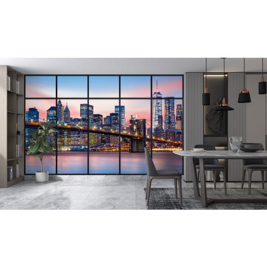 Optical Illusion Panoramic Window Wall Mural / Wallpaper - New York