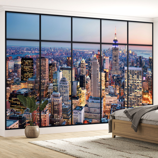 Optical Illusion Panoramic Window Wall Mural / Wallpaper - New York