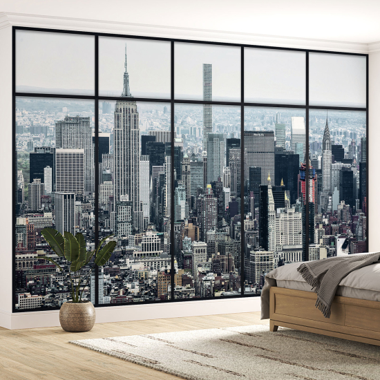 Optical Illusion Panoramic Window Wall Mural / Wallpaper - New York