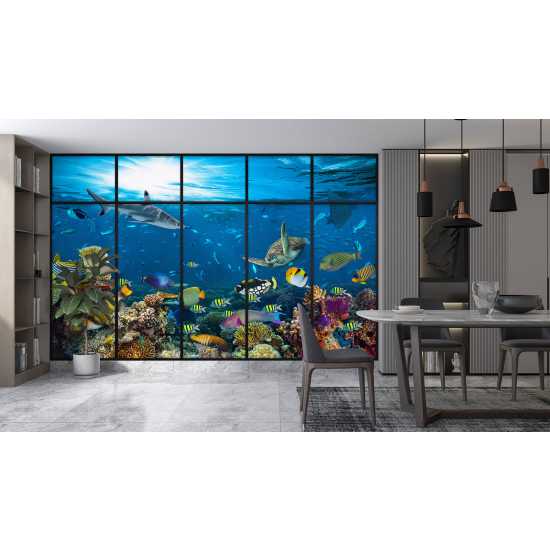 Optical Illusion Panoramic Window Wall Mural / Wallpaper - Ocean