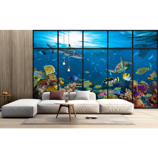 Optical Illusion Panoramic Window Wall Mural / Wallpaper - Ocean