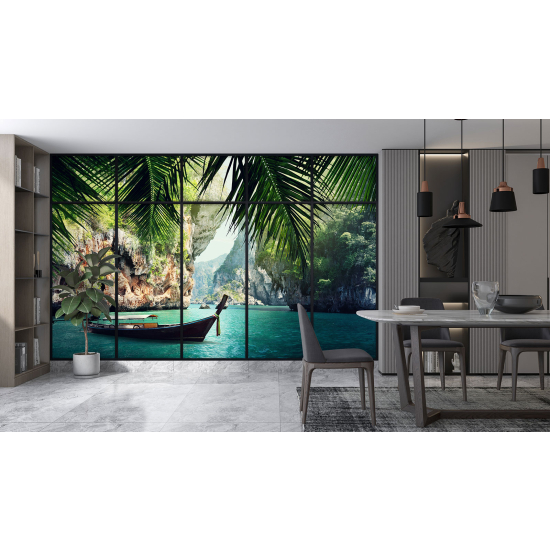 Optical Illusion Panoramic Window Wall Mural / Wallpaper - Paradise corner