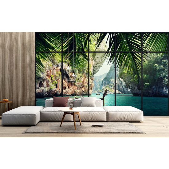 Optical Illusion Panoramic Window Wall Mural / Wallpaper - Paradise corner