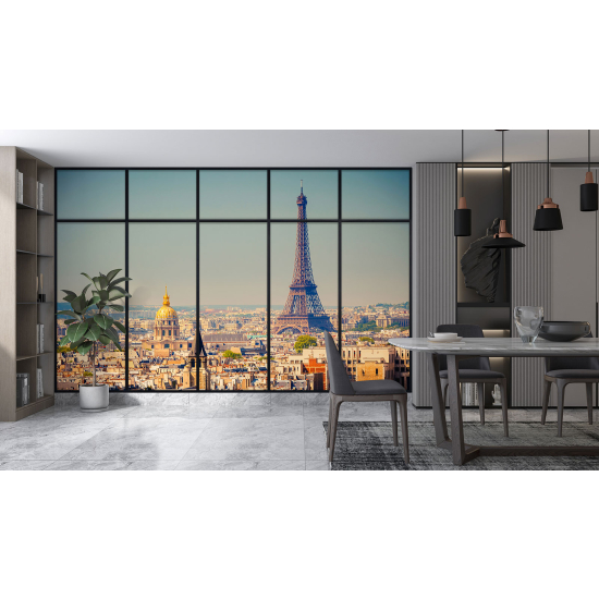 Optical Illusion Panoramic Window Wall Mural / Wallpaper - Paris Eiffel Tower