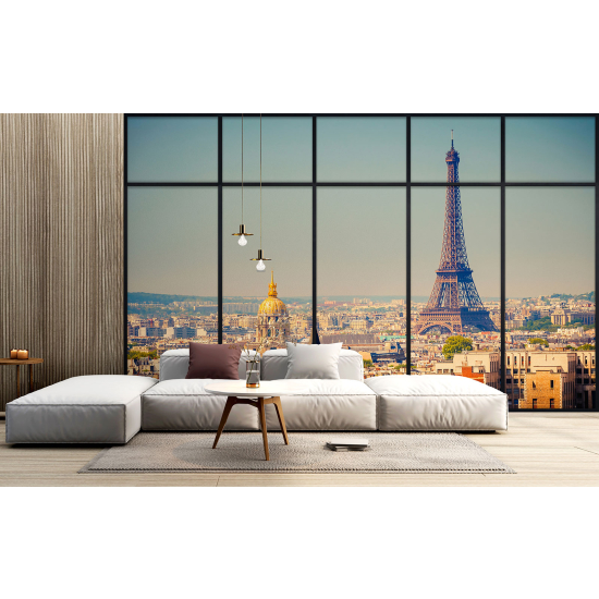 Optical Illusion Panoramic Window Wall Mural / Wallpaper - Paris Eiffel Tower