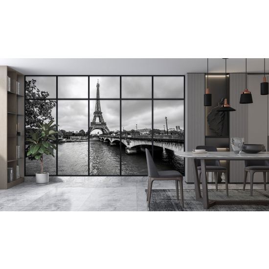 Optical Illusion Panoramic Window Wall Mural / Wallpaper - Paris Eiffel Tower