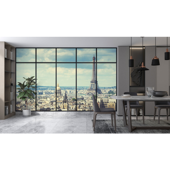 Optical Illusion Panoramic Window Wall Mural / Wallpaper - Paris Eiffel Tower