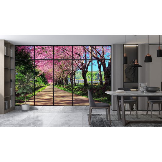 Optical Illusion Panoramic Window Wall Mural / Wallpaper - Path