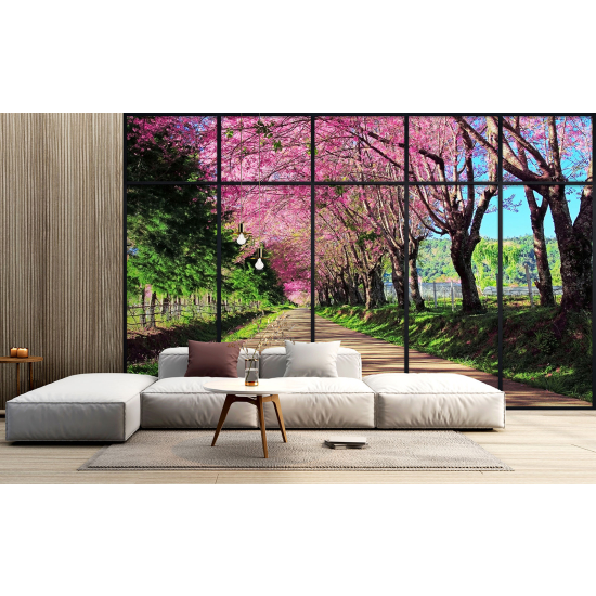 Optical Illusion Panoramic Window Wall Mural / Wallpaper - Path