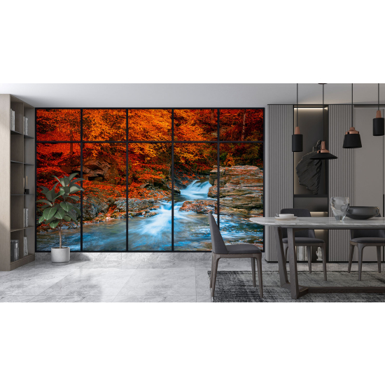 Optical Illusion Panoramic Window Wall Mural / Wallpaper - River